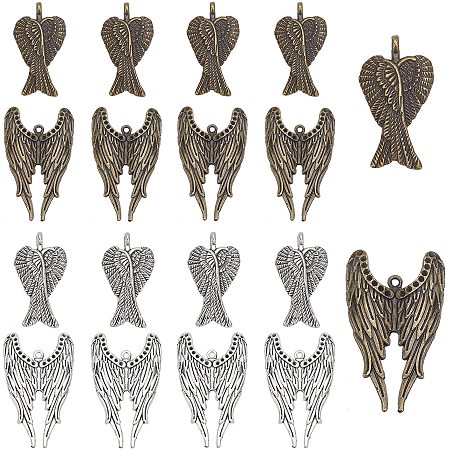 PandaHall Elite 40pcs 2 Colors Angel Wings Charm Antique Bronze and Antique Alloy Silver Wings Charm Pendant for Earring Bracelet Pendants Necklace Jewelry DIY Craft Making