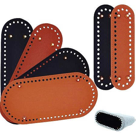 PandaHall Elite 6pcs Purse Bottom for Crochet, 3 Sizes Bag Bottom Oval Leather Bottom Shaper Pads for Bags Cushion Base with Holes for DIY Crochet Bag Shoulder Bags Purse Making, Black/Chocolate