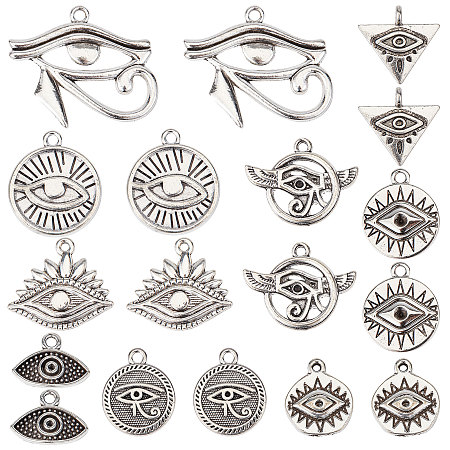 SUNNYCLUE 1 Box 72Pcs Egyptian Charms Tibetan Style Eye of Horus Charms Flat Round Evil Eye Triangle Eye Charm Eye of Ra Re Alloy Charms for Jewelry Making Charm Necklace Bracelets Earrings DIY Craft