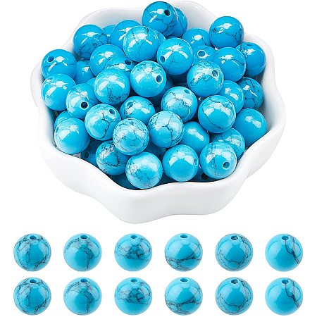 Arricraft About 78 Pcs Stone Beads 10mm, Synthetic Turquoise Round Beads, Gemstone Loose Beads for Bracelet Necklace Jewelry Making ( Hole: 1mm )