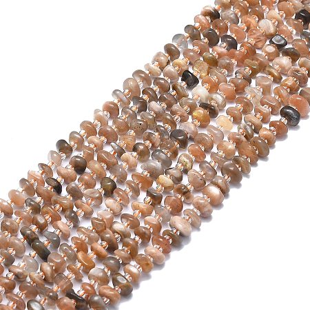 Natural Moonstone Beads Strands, Chip, 7~8.5x6~7.5x3~5mm, Hole: 1mm, about 75pcs/strand, 15.55 inch(39.5cm)