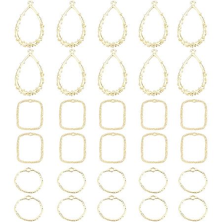 DICOSMETIC 30Pcs 3 Styles Round Ring Charm Teardrop Hollow Frame Bezels Golden Rectangle Frame Pendant Open Back Bezel Charm Brass Pressed Resin Mold for DIY Jewelry Craft Making, Hole: 0.9/1.5mm