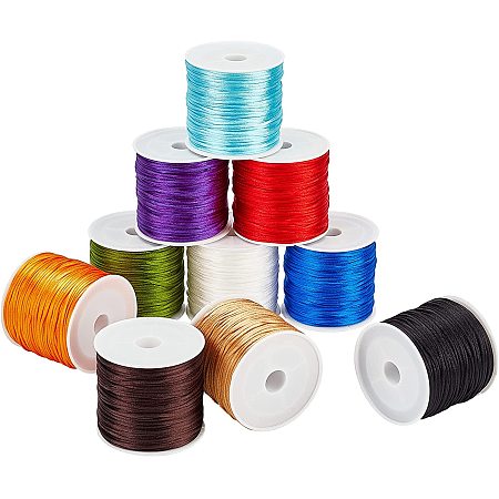 Pandahall Elite 328 Yard 1mm Nylon Threads Beading Knotting Cord Satin Silk Rattail Cord for Necklace Bracelet Beading, Knotting Cord, Sewing, Home Decor, 10 Colors