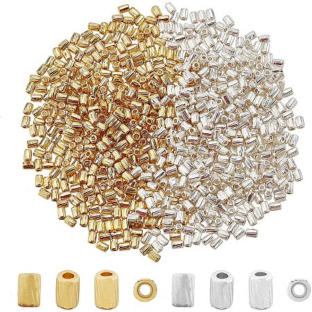 SUPERFINDINGS About 800pcs 4x3mm Platinum and Golden Column Tibetan Style Beads Vintage Alloy Tube Beads 1mm Hole Spacer Beads for DIY Bracelet Necklace Jewelry Making