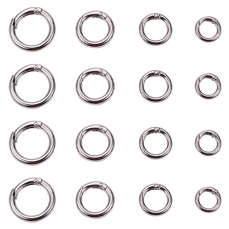 PandaHall Elite 16 Pcs Spring O Ring Round Carabiner Snap Clip Hook Trigger Spring Keyring Buckle 4 Styles for Bags, Purses, Keychain Platinum