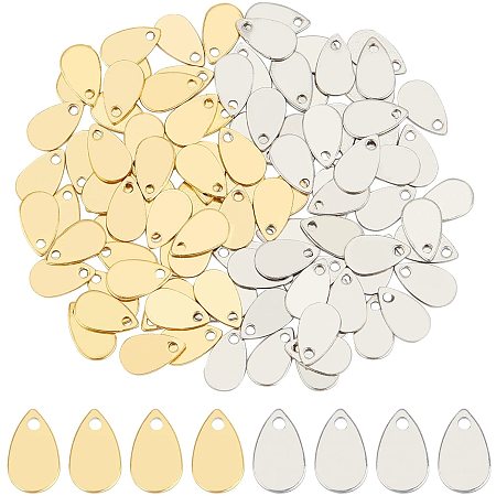 UNICRAFTALE About 100pcs Golden & Stainless Steel Color Pendants Teardrop Stamping Blank Tag Vacuum Plating Stainless Steel for Bracelet Earring Pendant Charms for Bracelet Necklace Jewelry Making