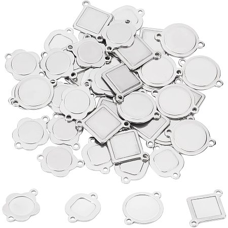 UNICRAFTALE 12pcs 4 Styles Stainless Steel Link Blank Bezel Pendant Connector Trays Base Cabochon Settings Trays Pendant for Jewelry Making DIY Findings 1.5mm Hole
