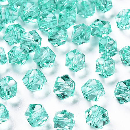 Honeyhandy Transparent Acrylic Beads, Faceted, Polygon, Turquoise, 8x10x9mm, Hole: 1.6mm, about 1300pcs/500g