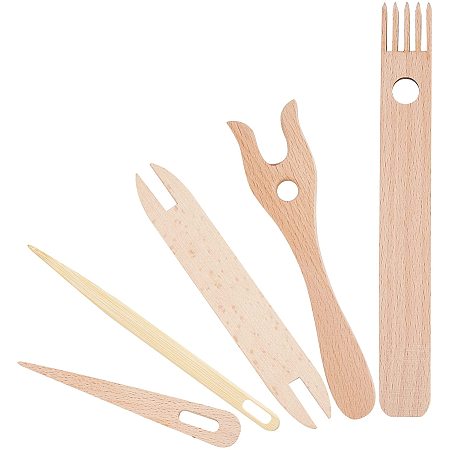 NBEADS 5 Pcs Wood Hand Loom Stick Set, Beechwood Knitting Tools Set Wood Weaving Crochet Needle and Kntting Fork for Knitted Crafts DIY