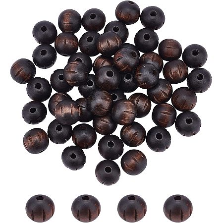 SUPERFINDINGS 50Pcs 25mm Coffee Natural Wood Beads Brown Dyed Round Wood Beads Wooden Ball with Carved Pattern with 6mm Hole for DIY Crafting Jewelry Making