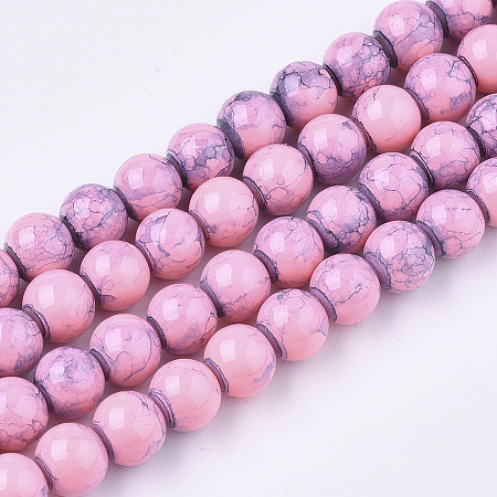 Arricraft Spray Painted Glass Beads Strands, Round, Pearl Pink, 6mm, Hole: 1.3~1.6mm, about 133pcs/strand, 31.4 inches