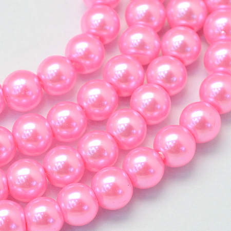 Honeyhandy Baking Painted Pearlized Glass Pearl Round Bead Strands, Hot Pink, 4~5mm, Hole: 1mm, about 210pcs/strand, 31.4 inch