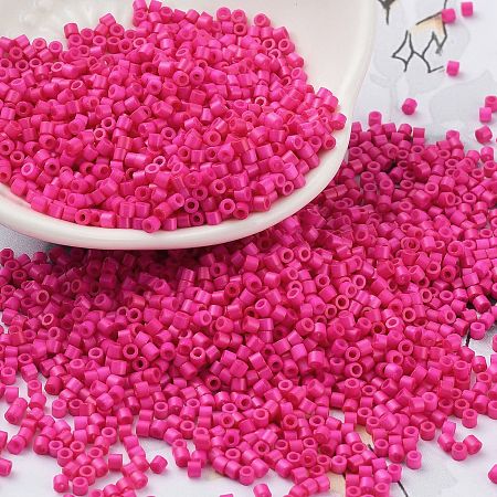 Baking Paint Glass Seed Beads, Cylinder, Deep Pink, 2x1.5mm, Hole: 1mm, about 5599pcs/50g