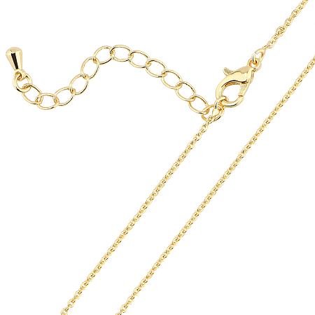 BENECREAT Brass Cable Chain Necklaces Making, with Lobster Claw Clasp, Real 18K Gold Plated, 17.51 inches(44.5cm); 10pcs/box