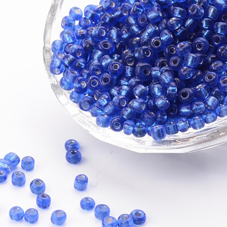 ORNALAND 6/0 Glass Seed Beads, Silver Lined Round Hole, Round Small Beads, Blue, 4mm, Hole: 1.5mm; about 1500pcs/bag