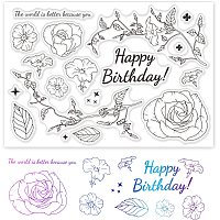 GLOBLELAND Happy Birthday Flower Clear Stamps Transparent Silicone Stamp for Card Making Decoration and DIY Scrapbooking