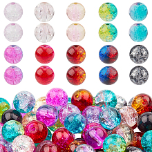 Transparent Crackle Glass Beads, Round, Mixed Color, 8mm, Hole: 1.3mm, 10 colors, 20pcs/color, 200pcs/box