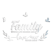 Arricraft Acrylic Mirror Wall Stickers Word Family and Butterfly Mirror Stickers Set, Self Adhesive Silver Quotes Wall Stickers, Mirror Wall Decal for Home Dorm Decoration About 14.5x23.6inch