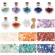 SUPERFINDINGS Wishing Bottle Pendant Decoration Kits Including 14pcs 4ml Heart Glass Bottles 7 Styles 70g Mini Chip Crystal Healing Stones 30pcs Screw Eye Pin Peg Bails 10m Jute Cord