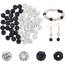 PandaHall Elite 200pcs Rhinestone Clay Beads, 10mm White and Black Pave Disco Ball Clay Beads Polymer Clay Rhinestone Beads for Bracelet Necklace Earring Jewelry Making Christmas Decor