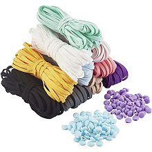 BENECREAT 5mm Coloured Flat Elastic Cord 10 Bundles Flat Elastic Band Elastic String with 40PCS Adjustment Lanyard Buckle for Sewing Clothes DIY Crafts(10m/Bundle, 1Bundle/Color)