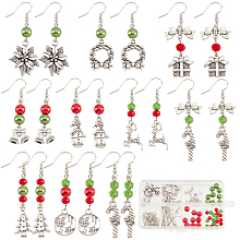 SUNNYCLUE Christmas Theme DIY Earring Making Kit, Including Glass Pearl Beads, Brass Earring Hooks, Wreath & Bell & Candy Cane & Reindeer Alloy Links & Pendants, Mixed Color, 114Pcs/box