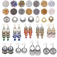 DIY Chandelier Earring Making Kits, Including Alloy Links Connectors & Pendants & Links, Brass Links & Pins, 304 Stainless Steel Pendants, Glass Beads, Iron Beads & Earring Hooks & Jump Rings & Pins, Mixed Color, Pendants & Links: 63pcs/box