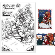 GLOBLELAND Christmas Santa Claus Stamps Silicone Clear Stamp Chimney Deer Elk Transparent Silicone Greeting Words Stamp Rubber Stamp for Scrapbook Journal Card Making 4.3 x 6.3 Inch