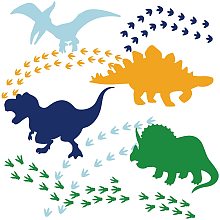 Arricraft 2 Sheets 4 Cute Dinosaurs PVC Wall Sticker Stegosaurus Pterodactyl Triceratops Tyrannosaurus Vinyl Wall Art Decal for Kid's Room Nursery Wall Door Decor 11.4x35in