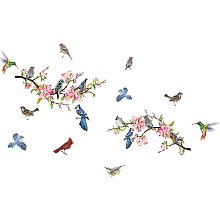 SUPERDANT 2pcs/Set Colorful Bird Peach Blossom Branch Decals Wall Stickers Decor Vinyl Wall Decor Stickers DIY Wall Art for Wall Decals