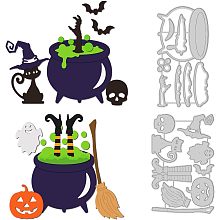 GLOBLELAND Halloween Pot Cutting Dies for DIY Scrapbooking Metal Ghost Bat Cat Die Cuts Embossing Stencils Template for Paper Card Making Decoration Album Craft Decor