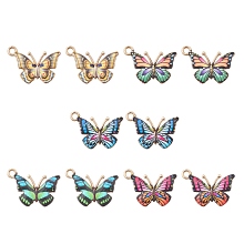 Honeyhandy 10Pcs 5 Colors Light Gold Alloy Enamel Pendants, Cadmium Free & Nickel Free & Lead Free, Butterfly Charm, Mixed Color, 15.6x21.7x1.6mm, Hole: 2mm, 2pcs/color