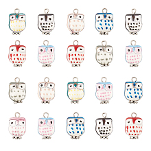 DICOSMETIC 20Pcs Handmade Porcelain Pendants, with Tibetan Style Alloy Findings, Owl, Mixed Color, 21.5x14~15x12.5~13.5mm, Hole: 2~2.5mm