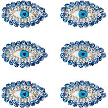 FINGERINSPIRE 6 PCS Egypt Evil Eye Patch 1.4x2 inch Blue Gold Glass Rhinestone Applique Patch Eye Shape Exquisite Embroidered Sew On Patches with Felt Back for Clothing Backpacks Embellishment