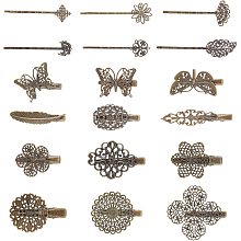 AHANDMAKER 18 Pcs Vintage Metal Hair Clip Findings, 18 Style Retro Bronze French Hair Barrettes Geometric Hollow Hair Pins Flat Butterfly Leaf Flower Shape Minimalist Hair Clip for Women Hair Decor