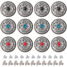 GORGECRAFT 1 Box 12PCS Screw Back Buttons 3 Colors 1 Inch Turquoise Coin Navajo Concho Buttons Glass Rhinestone Metal Buttons Replacement Vintage Flower Pattern Alloy Buckle for DIY Leather Sewing