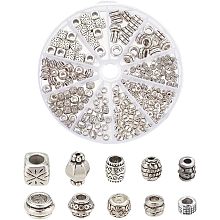 NBEADS 196 Pcs 10 Styles Antique Silver Spacer Beads, Tibetan Style Alloy Beads Mixed Shape Jewelry Loose Beads for Metal Beads Bracelet Necklace Earring Jewelry Making