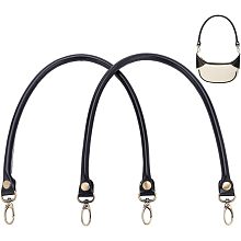 WADORN PU Leather Bag Handles, 23 Inch Short Handbag Handle Straps Replacement Bag Round Shoulder Strap with Swivel Clasps for Handmade Crochet Bag Straw Bag, Black