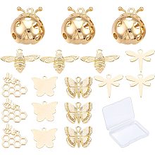 SUNNYCLUE 1 Box 18Pcs 6 Styles Real 18K Gold Plated Charms Bulk Golden Animal Pendants Bees Dragonflies Butterflies Charms for Earring Necklace Bracelet Jewelry Making Supplies