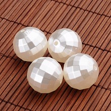 Honeyhandy Faceted Round Acrylic Imitation Pearl Beads, White, 20mm, Hole: 2mm, about 102pcs/500g