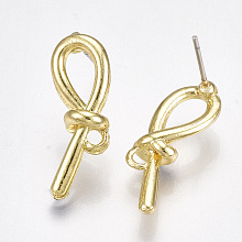 Honeyhandy Alloy Stud Earring Findings, with Loop, Steel Pins, Knot, Light Gold, 22.5x8mm, Hole: 1.5mm, Pin: 0.7mm