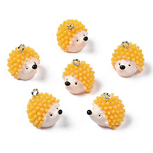 Honeyhandy Autumn Theme Opaque Resin Pendants, with Platinum Tone Iron Loop, Hedgehog, Gold, 16.5~18.5x18.5x15.5mm, Hole: 2mm