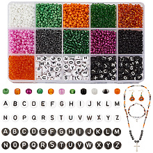 PandaHall Elite DIY Beads Jewelry Making Finding Kit, Including 143g Glass Seed & 200Pcs Acrylic Letter Beads, Mixed Color, 3~7x3~4mm, Hole: 1mm