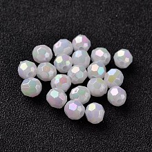 Honeyhandy AB Color Plated Eco-Friendly Poly Styrene Acrylic Round Beads, Faceted, White, 8mm, Hole: 1mm, about 2000pcs/500g