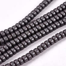 Honeyhandy Matte Style Frosted Non-magnetic Synthetic Hematite Beads Strands, Heishi Beads, Flat Round/Disc, Black, 3x1.5mm, Hole: 1mm, about 200pcs/strand, 15.7 inch