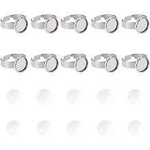 Unicraftale DIY Finger Rings Making Kits, include Adjustable 304 Stainless Steel Finger Rings Components and Transparent Half Round Glass Cabochons, Stainless Steel Color, Finger Rings Components: Tray: 10mm; Size 7, 17mm, 24pcs/box