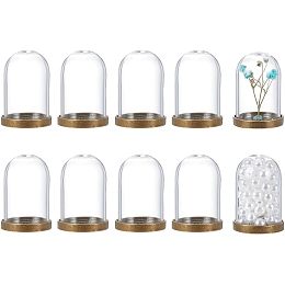 PandaHall Elite 10 Sets Glass Display Cloche Dome, Decorative Display Case Cloche Bell Jar with Metal Base for Collectibles Flower Office Home Tabletop Centerpiece Decoration,0.9x1.5inch