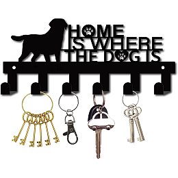 GORGECRAFT Key Holder Dog Leash Holders Cast Iron Wall Hanger Coat Rack Wall Mounted Decorative with 6 Hooks for Pet Leash Keys Jewelry Hat Backpack Clothes Umbrella Organizer, Black