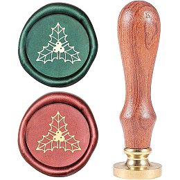 CRASPIRE Wax Seal Stamp Christmas Holly Vintage Brass Head Wooden Handle Removable Sealing Wax Seal Stamp 25mm for Envelopes Wedding Invitations Wine Packages Christmas Halloween Xmas Party