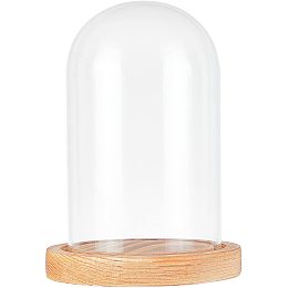 NBEADS Glass Display Dome Cloche, Glass Display with Wood Pedestal Half Round Clear Glass Jewelry Display Case for Item Display Home Decoration